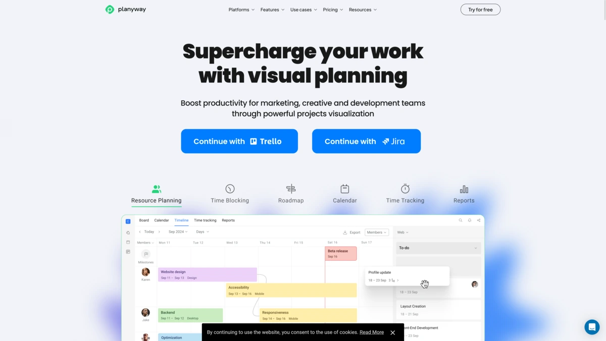 Planyway calendar and timeline layered on a Trello board